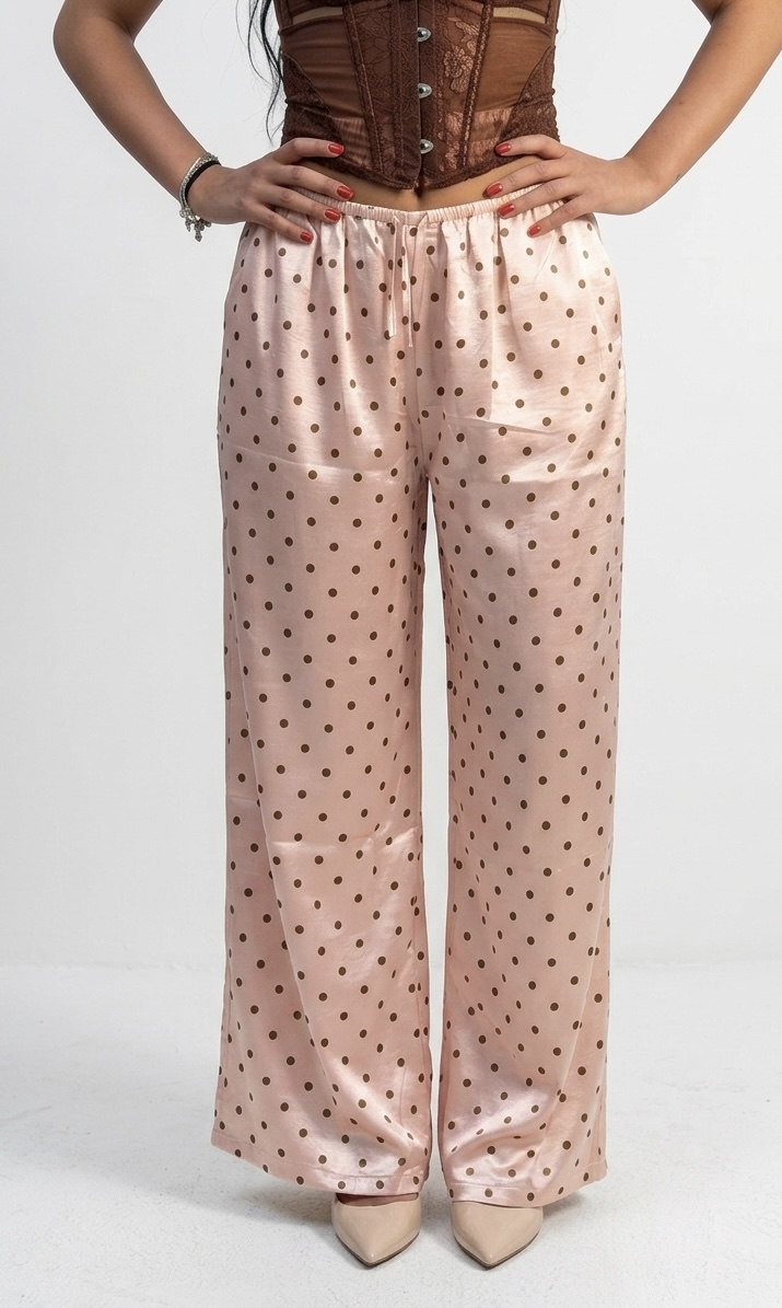 PANTALONE SATIN POIS ROSA