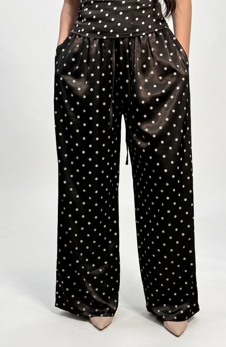 PANTALONE SATIN POIS NERO