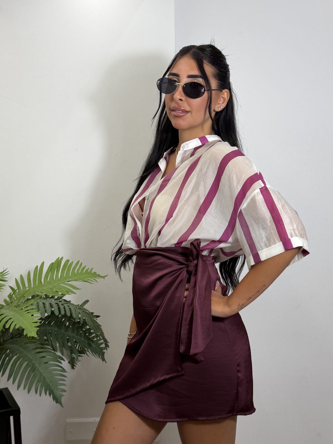 CAMICIA BLESSED RIGATA PRUGNA